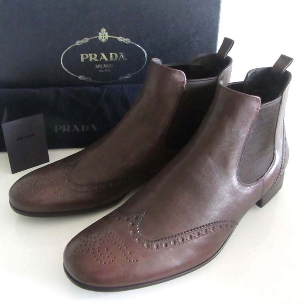 PRADA mens brwn wingtip ankle boots 10 11 US Italy